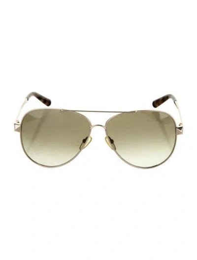 Pre-owned Valentino Rockstud Accents Aviator Sunglasses In Gold