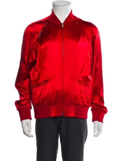Pre-owned Valentino Rockstud Accents Bomber Jacket In Red