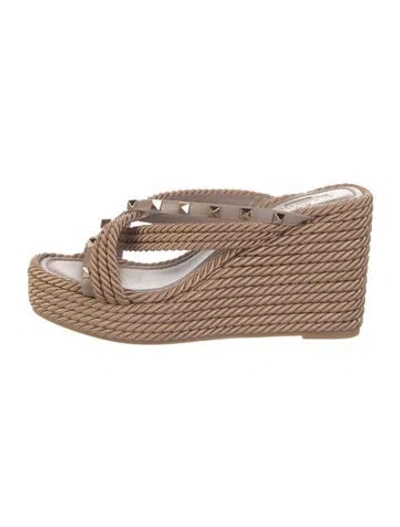 Pre-owned Valentino Garavani Rockstud Accents Braided Accents Espadrilles In Neutral