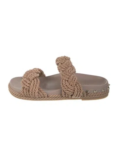 Pre-owned Valentino Garavani Rockstud Accents Braided Accents Slides In Neutral