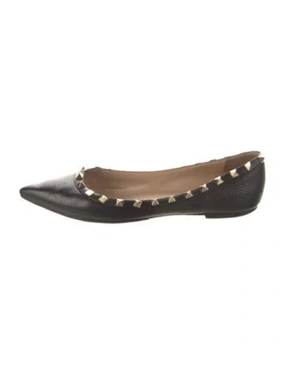 Pre-owned Valentino Garavani Rockstud Accents Calf Leather Ballet Flats In Black