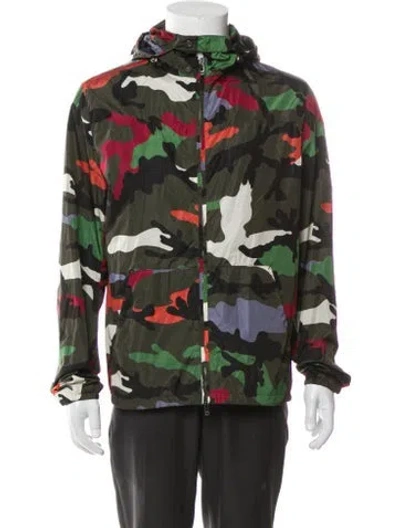 Pre-owned Valentino Rockstud Accents Camouflage Print Parka In Green
