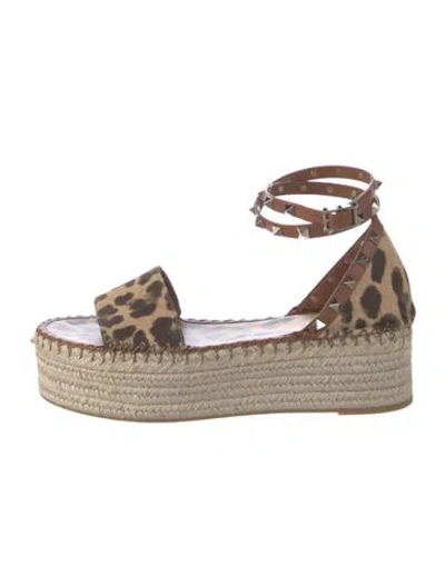 Pre-owned Valentino Garavani Rockstud Accents Canvas Espadrilles In Brown
