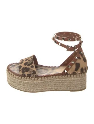 Pre-owned Valentino Garavani Rockstud Accents Canvas Espadrilles In Brown