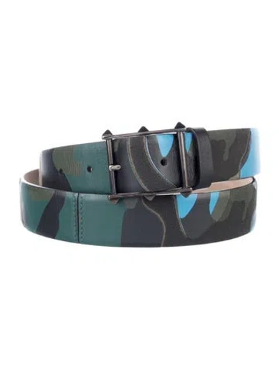 Pre-owned Valentino Garavani Rockstud Accents Canvas Waist Belt In Green