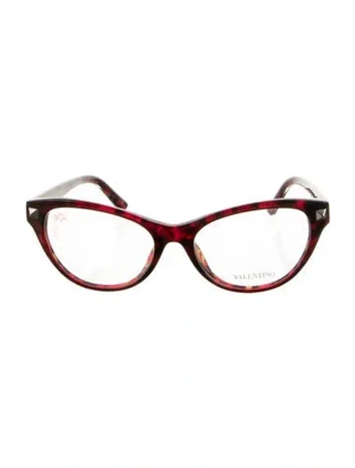 Pre-owned Valentino Garavani Rockstud Accents Cat-eye Eyeglasses In Red