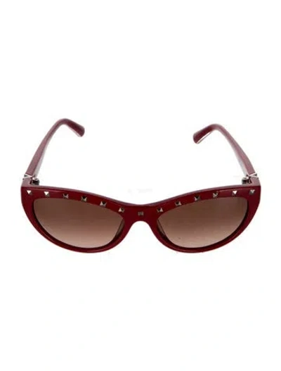 Pre-owned Valentino Rockstud Accents Cat-eye Sunglasses In Red