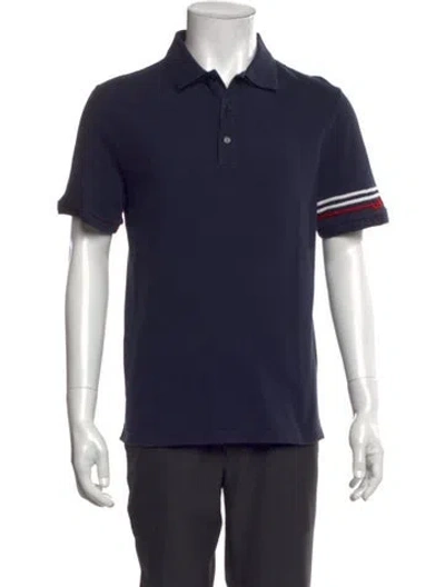 Pre-owned Valentino Rockstud Accents Collar Polo Shirt In Blue