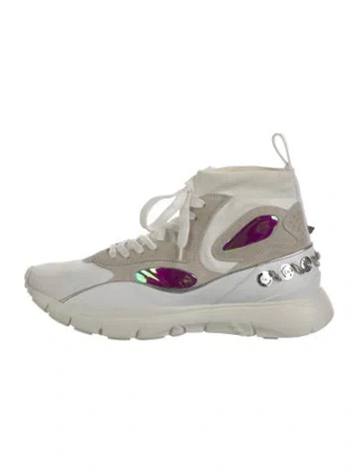 Pre-owned Valentino Garavani Rockstud Accents Colorblock Pattern Wedge Sneakers In White