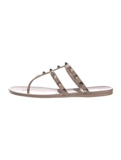 Pre-owned Valentino Garavani Rockstud Accents Cutout Accent Slides In Neutral