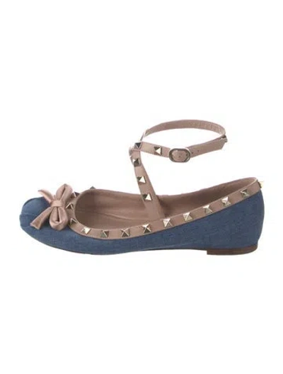 Pre-owned Valentino Garavani Rockstud Accents Denim Ballet Flats In Blue