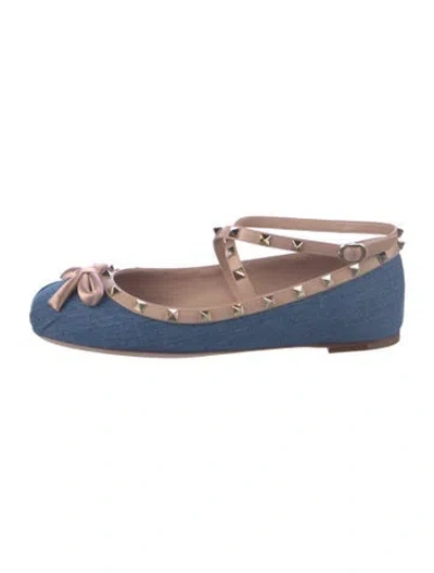 Pre-owned Valentino Garavani Rockstud Accents Denim Ballet Flats In Blue