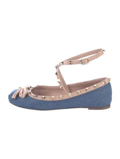 Pre-owned Valentino Garavani Rockstud Accents Denim Ballet Flats In Blue