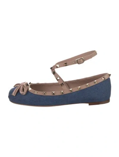 Pre-owned Valentino Garavani Rockstud Accents Denim Ballet Flats In Blue