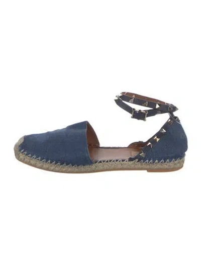 Pre-owned Valentino Garavani Rockstud Accents Denim D'orsay Flats In Blue