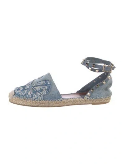Pre-owned Valentino Garavani Rockstud Accents Denim D'orsay Flats In Blue