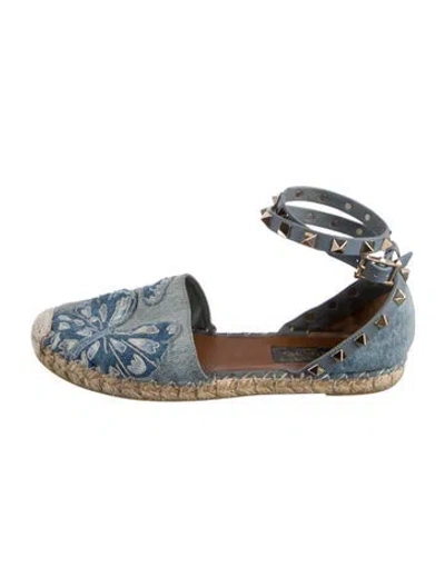 Pre-owned Valentino Garavani Rockstud Accents Denim Espadrilles In Blue