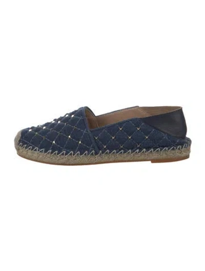Pre-owned Valentino Garavani Rockstud Accents Denim Espadrilles In Blue