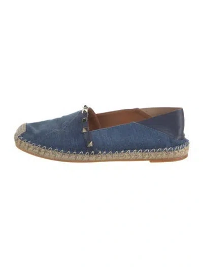 Pre-owned Valentino Garavani Rockstud Accents Denim Espadrilles In Blue