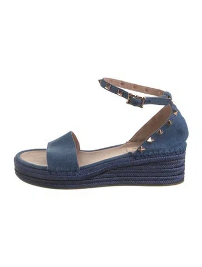 Pre-owned Valentino Garavani Rockstud Accents Denim Espadrilles In Blue