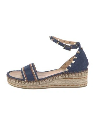 Pre-owned Valentino Garavani Rockstud Accents Denim Espadrilles In Blue