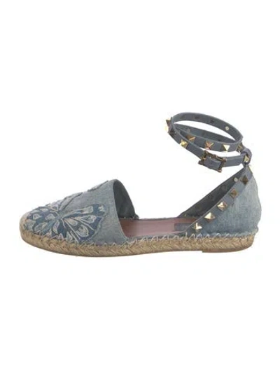 Pre-owned Valentino Garavani Rockstud Accents Denim Espadrilles In Blue