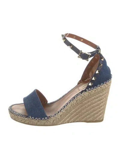 Pre-owned Valentino Garavani Rockstud Accents Denim Espadrilles In Blue