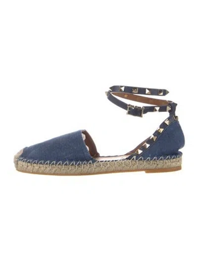 Pre-owned Valentino Garavani Rockstud Accents Denim Espadrilles In Blue
