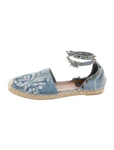 Pre-owned Valentino Garavani Rockstud Accents Denim Espadrilles In Blue