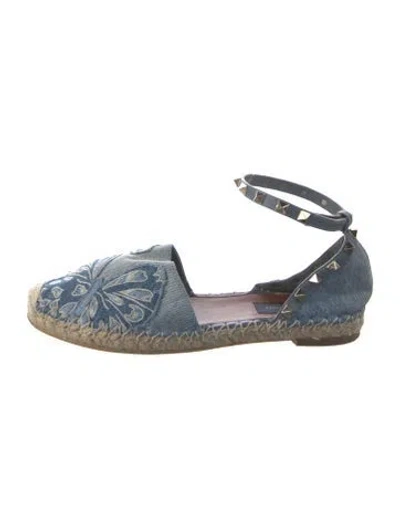 Pre-owned Valentino Garavani Rockstud Accents Denim Espadrilles In Blue