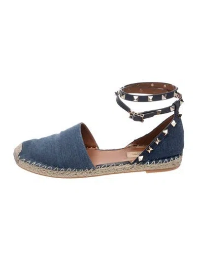 Pre-owned Valentino Garavani Rockstud Accents Denim Espadrilles In Blue