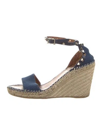 Pre-owned Valentino Garavani Rockstud Accents Denim Espadrilles In Blue