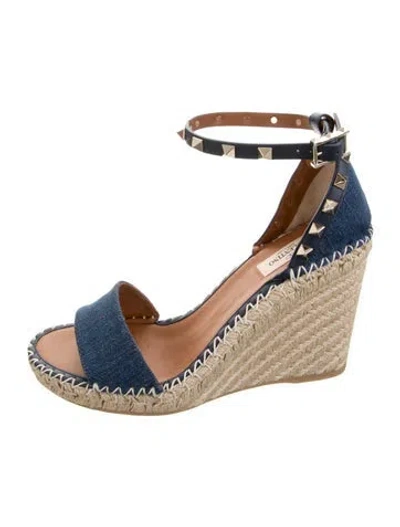 Pre-owned Valentino Garavani Rockstud Accents Denim Espadrilles In Blue