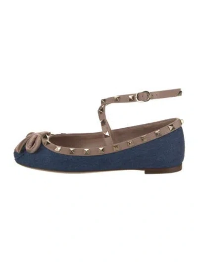 Pre-owned Valentino Garavani Rockstud Accents Denim Flats W/ Tags In Blue