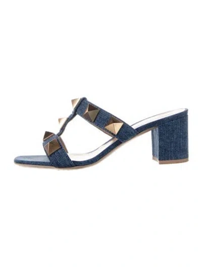 Pre-owned Valentino Garavani Rockstud Accents Denim Mules In Blue