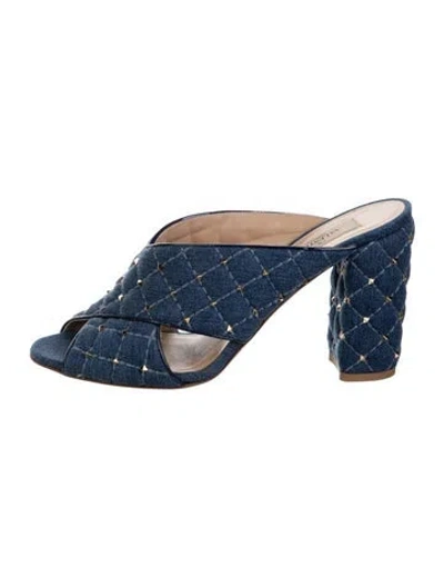 Pre-owned Valentino Garavani Rockstud Accents Denim Sandals In Blue