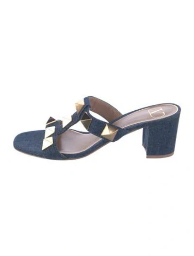 Pre-owned Valentino Garavani Rockstud Accents Denim Sandals In Blue