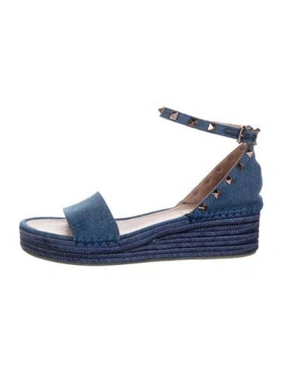 Pre-owned Valentino Garavani Rockstud Accents Denim Sandals In Blue