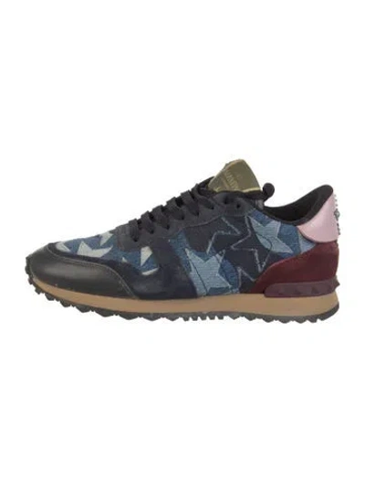 Pre-owned Valentino Garavani Rockstud Accents Denim Sneakers