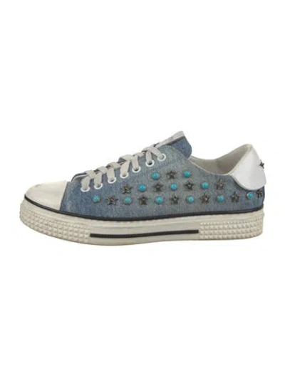 Pre-owned Valentino Garavani Rockstud Accents Denim Sneakers In Blue