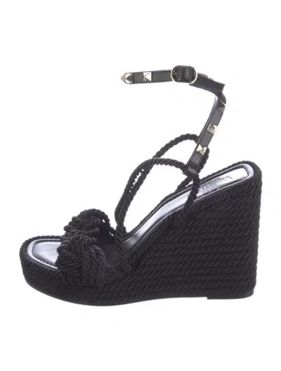 Pre-owned Valentino Garavani Rockstud Accents Espadrilles In Black