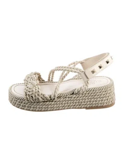Pre-owned Valentino Garavani Rockstud Accents Glitter Accents Espadrilles In Metallic/neutrals