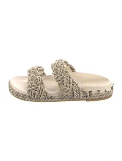 Pre-owned Valentino Garavani Rockstud Accents Glitter Accents Espadrilles In Silver