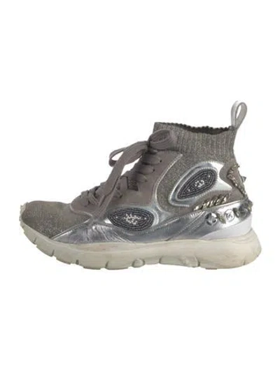 Pre-owned Valentino Garavani Rockstud Accents Glitter Accents Wedge Sneakers