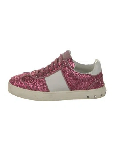 Pre-owned Valentino Garavani Rockstud Accents Glitter Sneakers In Pink