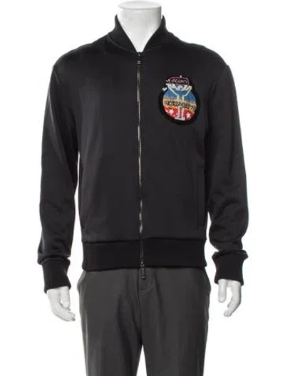 Pre-owned Valentino Rockstud Accents Graphic Print Bomber Jacket In Grey