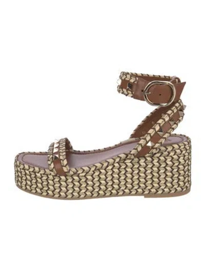 Pre-owned Valentino Garavani Rockstud Accents Jute Espadrilles In Brown
