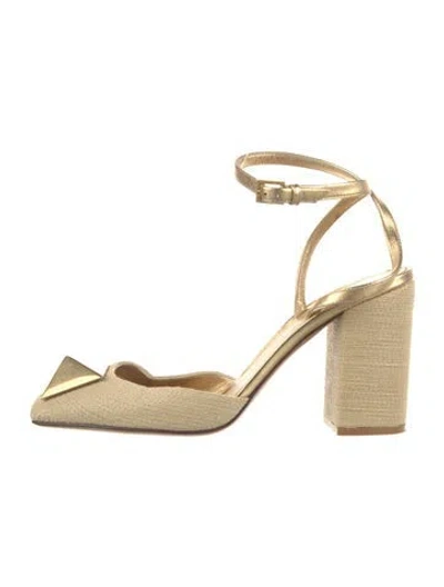 Pre-owned Valentino Garavani Rockstud Accents Jute Pumps In Neutrals