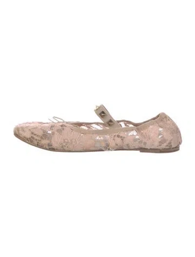 Pre-owned Valentino Garavani Rockstud Accents Lace Ballet Flats In Pink