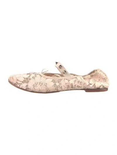 Pre-owned Valentino Garavani Rockstud Accents Lace Ballet Flats In Pink